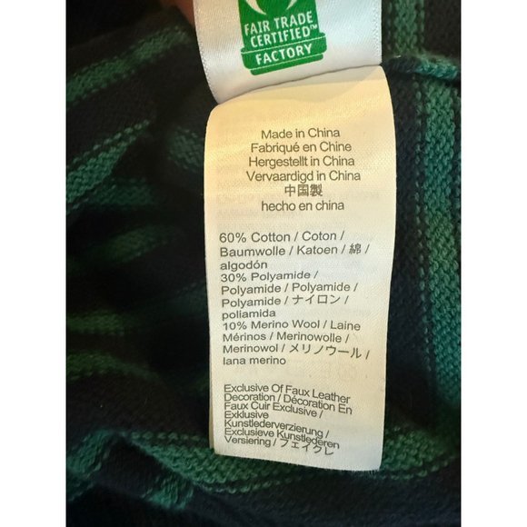 J.Crew Crewcuts Boys Striped Elbow-Patch Crewneck Sweater Green/Navy SZ L 10/11 - Picture 3 of 5